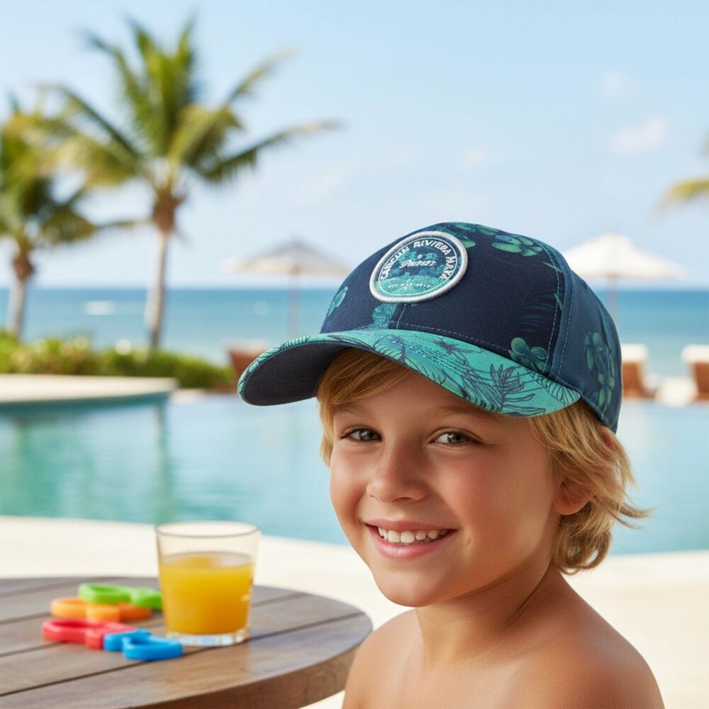 Pier 27 Kids Riviera Maya Snapback Hat Blue Floral Tropical Cancun Mexico NWT OS